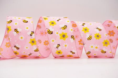 Spring Flower With Bees Collection Ribbon_KF7564GC-5-5_pink